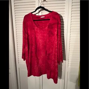 3/4 Sleeve Dressy Red Swirl Tunic with Sequin Accents on front